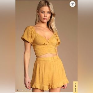 Find Your Sunshine Mustard Yellow Ruched Two-Piece Set